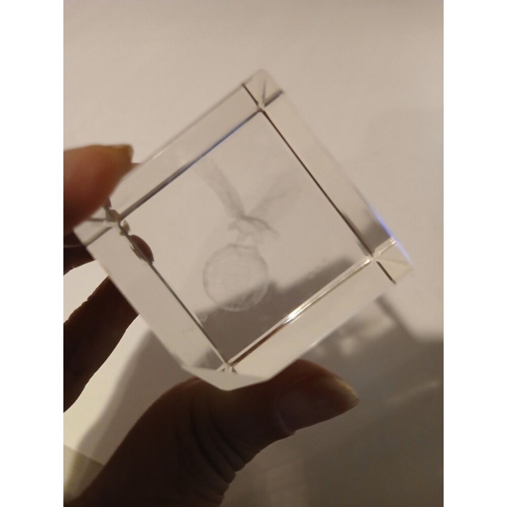 3D Laser Etched Glass Crystal Cube Art Paperweight Eagle On Top Of The  World